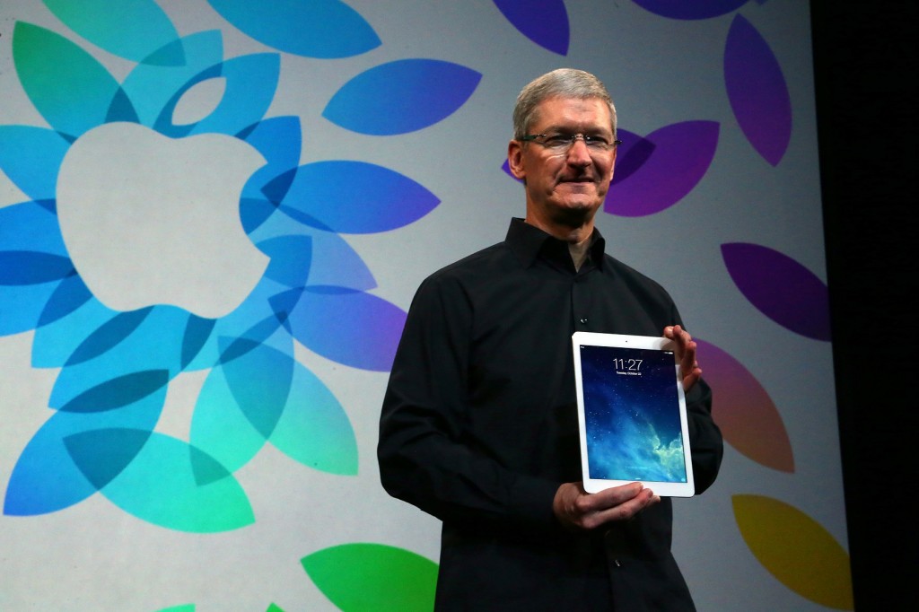 Tim Cook, chief executive of Apple, with the new iPad Air at the Yerba Buena Center for the Arts in San Francisco.