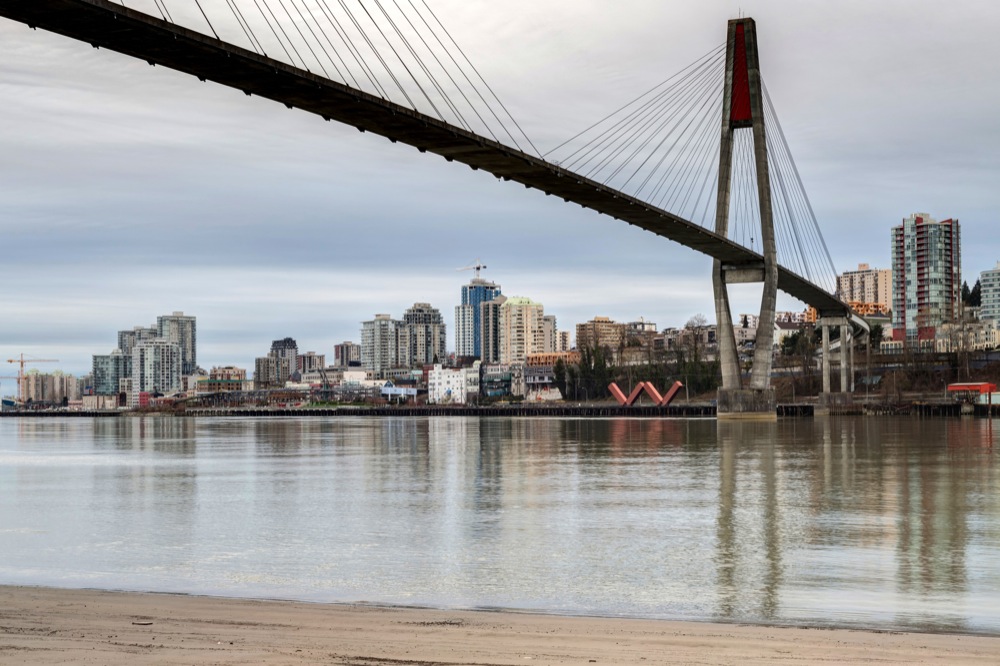 skytrain bridge linking Surrey and New Westminster cities in BC, Canada